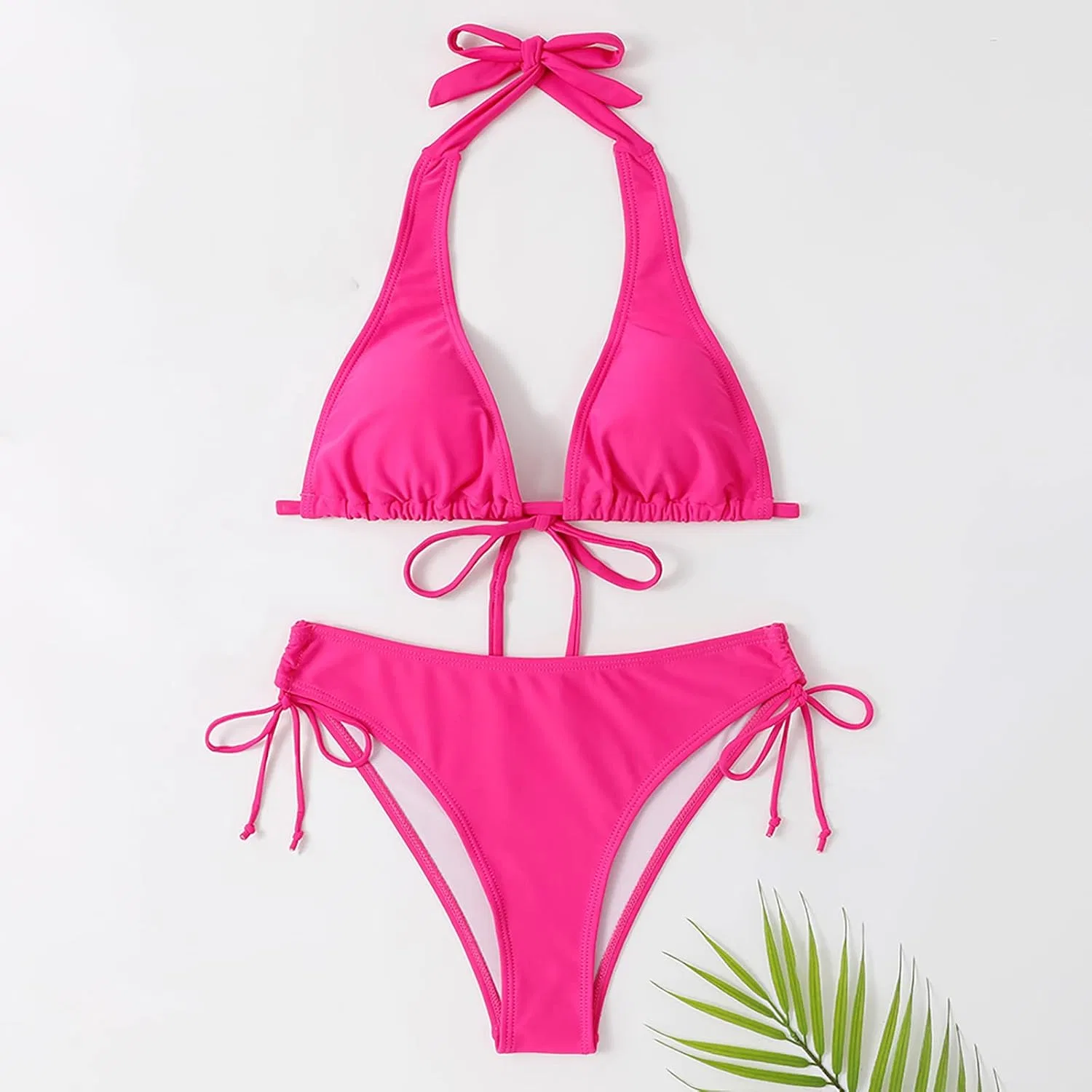 Женский бикини-сет с завязками на бёдрах, Hot Pink — фото 4