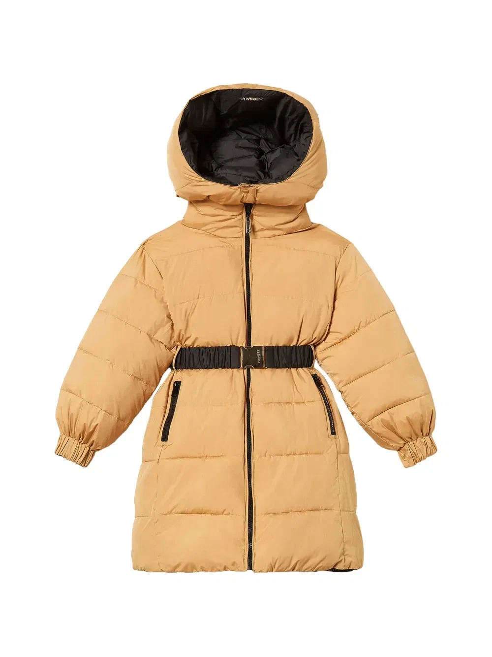 Двусторонняя пуховая куртка с поясом Twinset Kids, бежевый