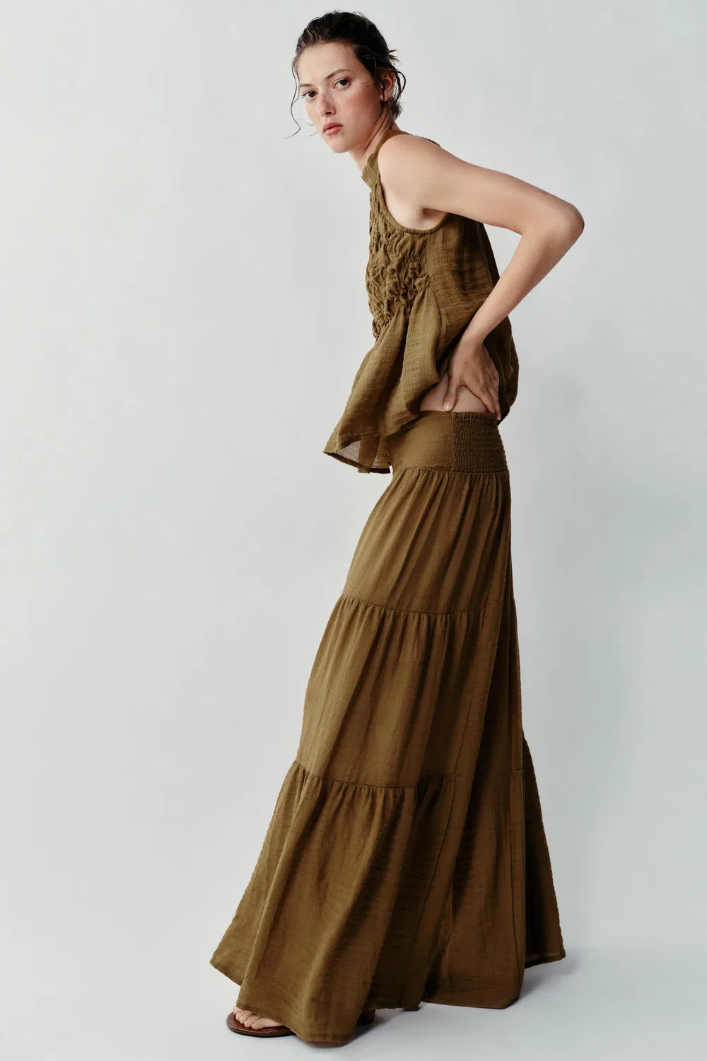 Топ с завязками на шее ZARA, Olive green — фото 3