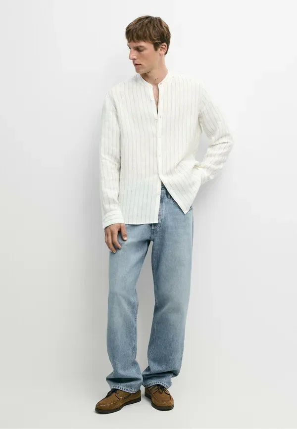 Рубашка льняная полосатая Shirt Massimo Dutti, Sand, песочный — фото 2