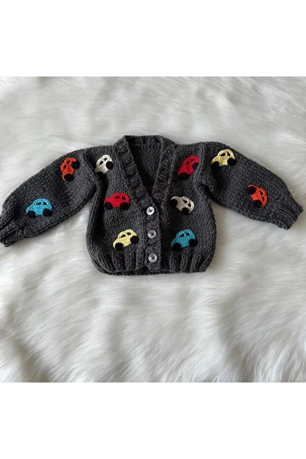 Детский кардиган для мальчиков с автомобилем Car Hand Knitted Home, Dark Gray — фото 3
