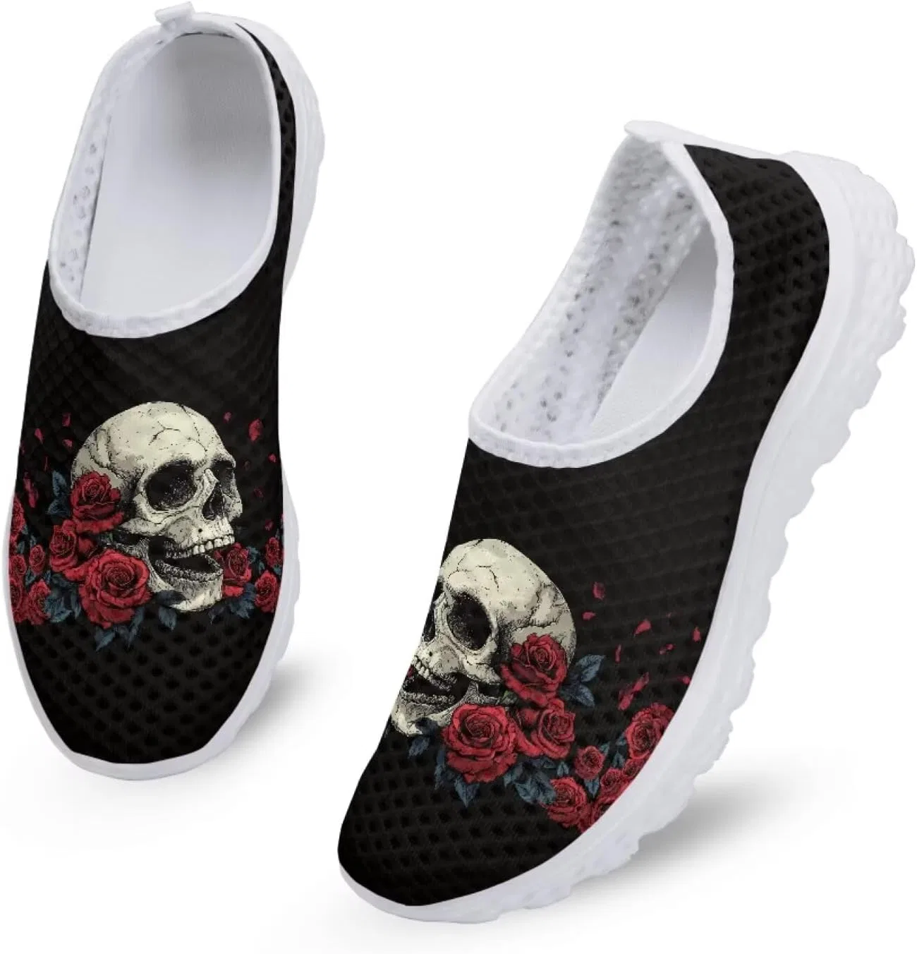 Детские дышащие слипоны с принтом Patriotic Sneakers Pointodoor, Skull Rose — фото 4