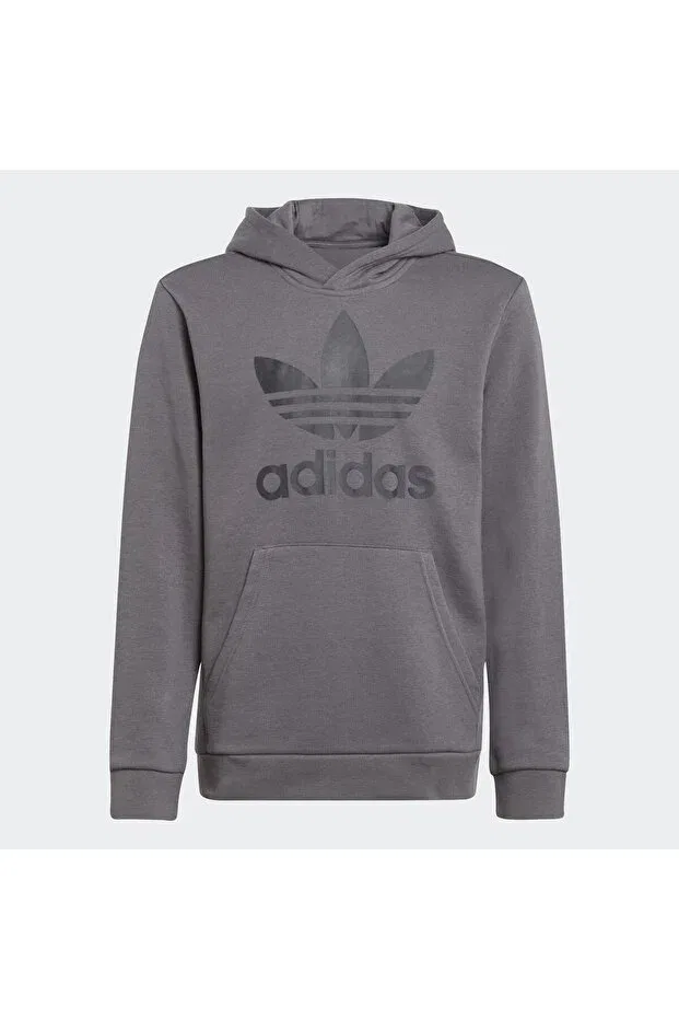 Детское худи для девочек с принтом Trefoil hoodie Adidas, Grey Five — фото 3