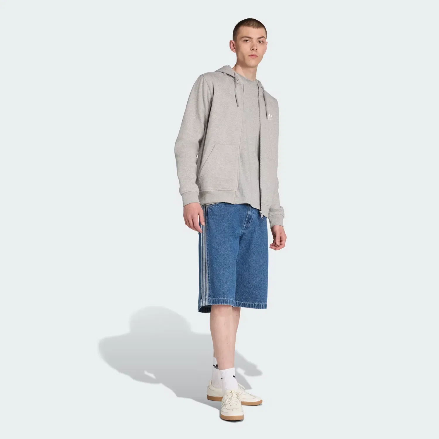 Мужское худи на молнии с вышитым логотипом Trefoil Essentials Adidas Originals, серый меланж — фото 3