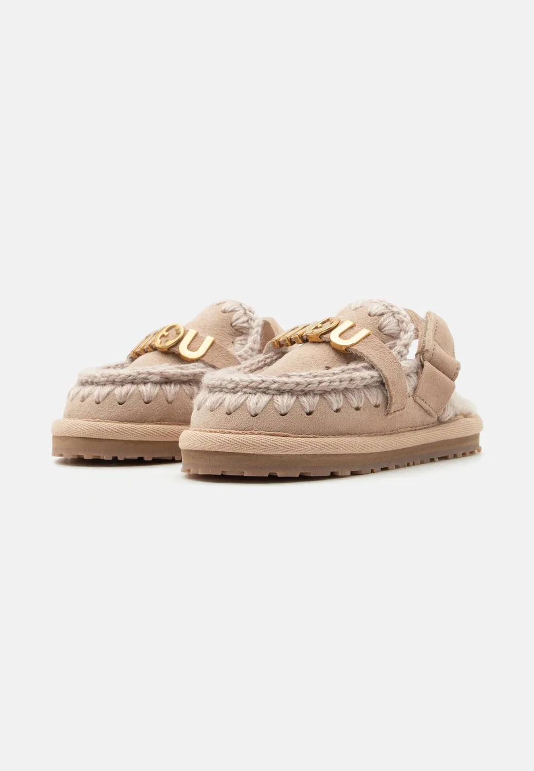 Детские тапочки с буквенным логотипом на задней части Mou, Rose/Beige — фото 2