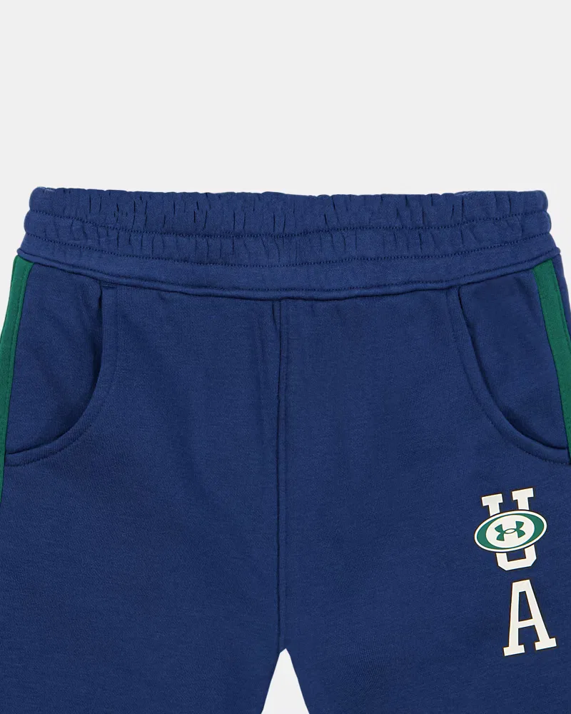 Джоггеры детские утепленные из хлопкового флиса UA Varsity Colorblock UnderArmour, Blackout Navy/White — фото 2