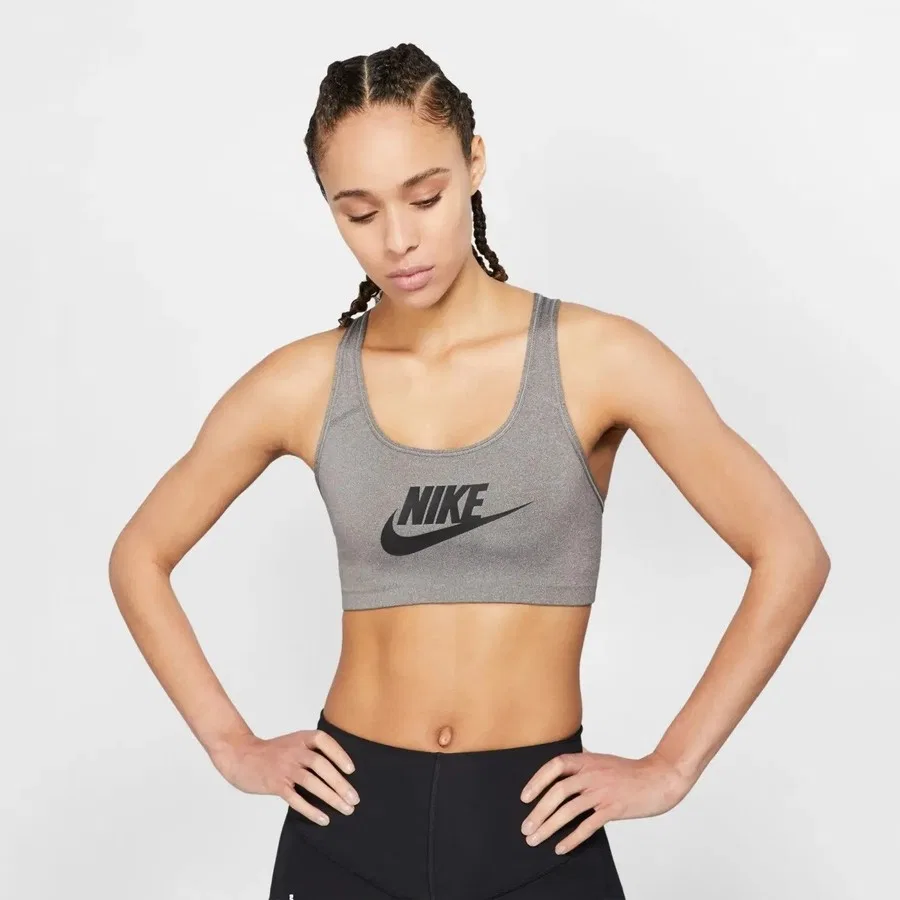 Спортивный бюстгальтер Nike Swoosh Futura, Черно-серо-серебристый — фото 3