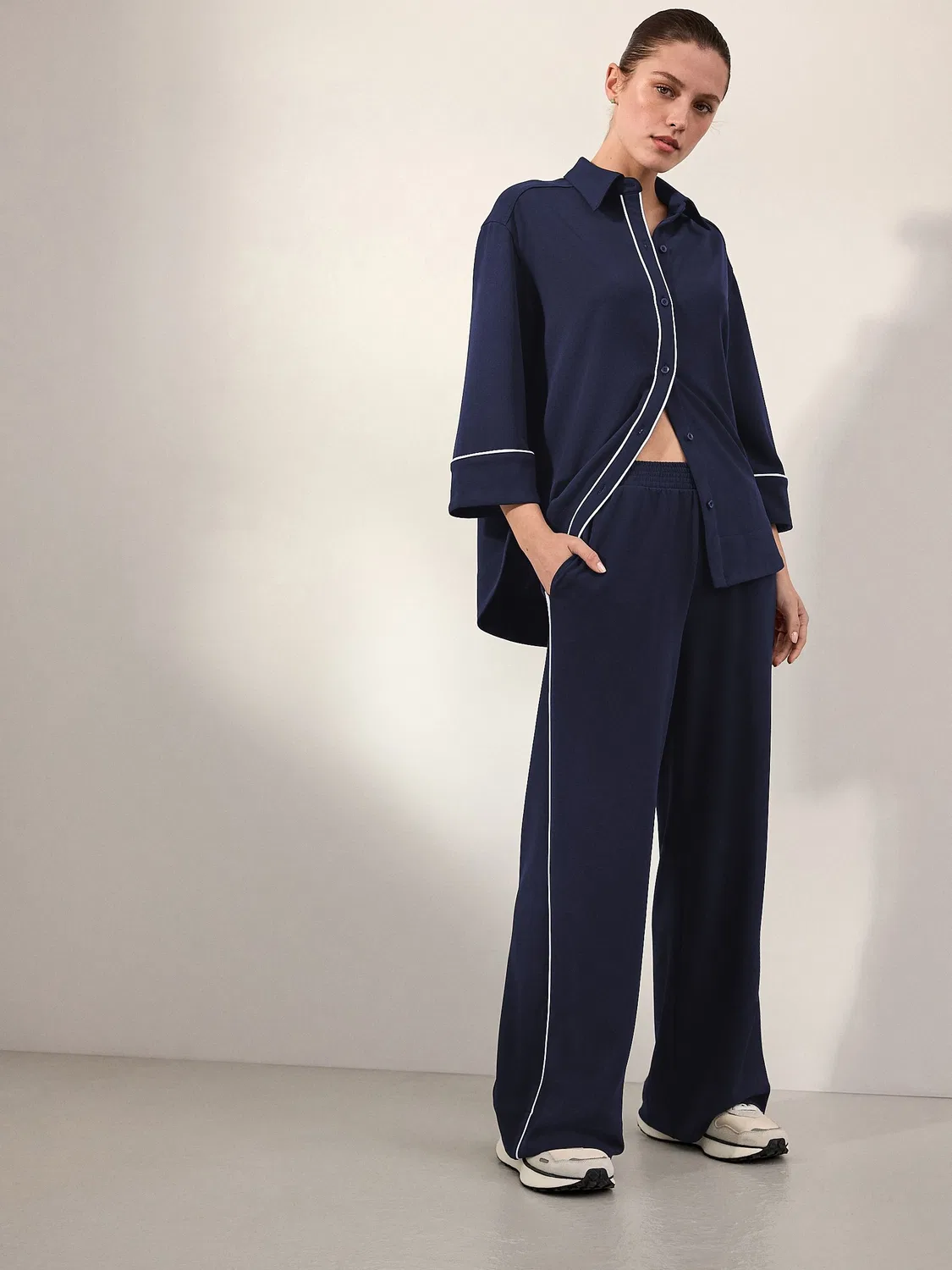 Поло с длинным рукавом и отделкой контрастным цветом, модель Tipped Long Sleeve, бренд Next, темно-синий — фото 2