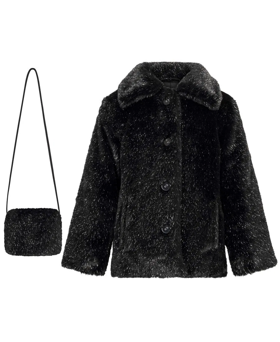 Детская куртка-трапеция из искусственного меха с сумочкой S Rothschild & CO, Black/Silver