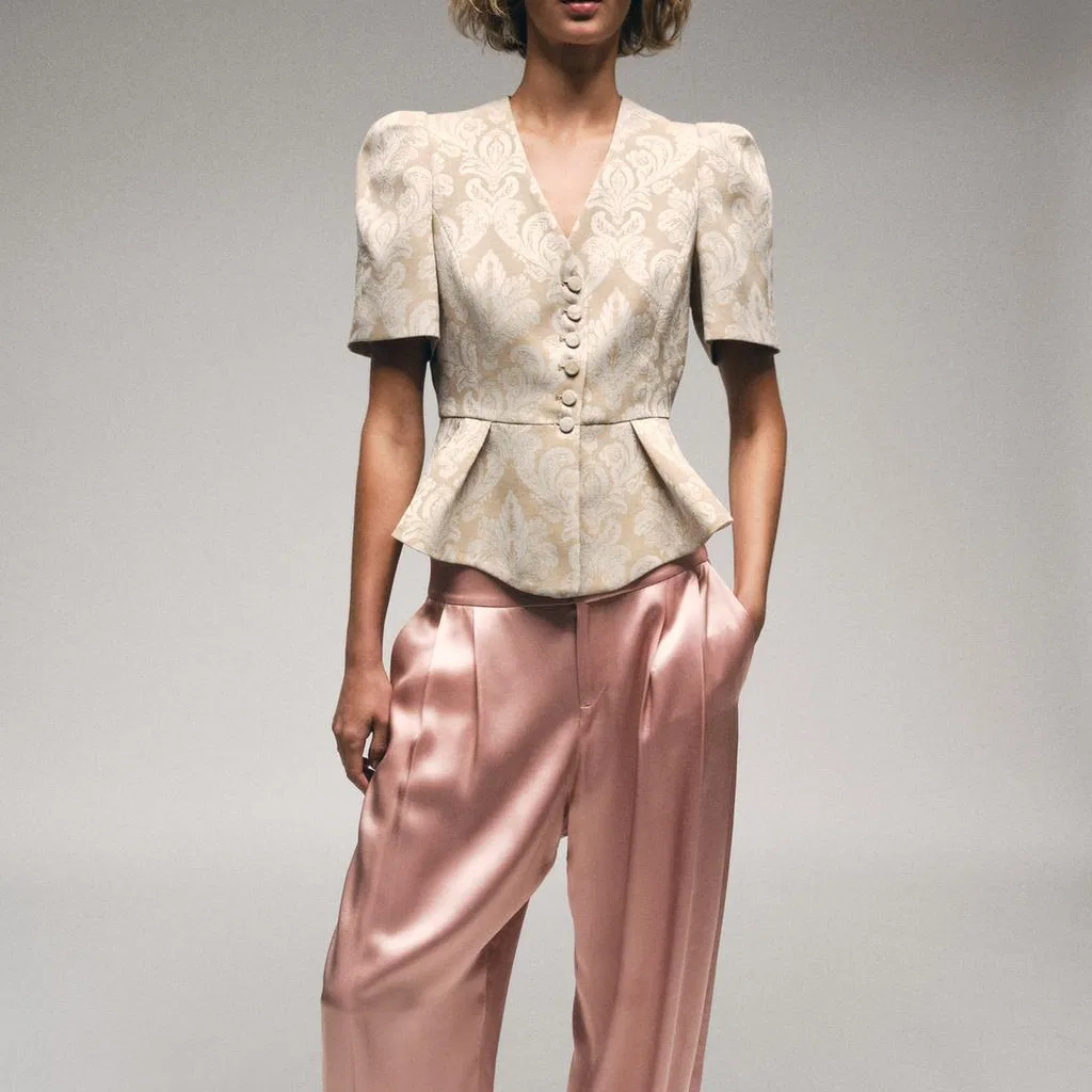 Женский деловой костюм с жакетом и брюками Business Suits, ZARA, Nude/Beige — фото 4