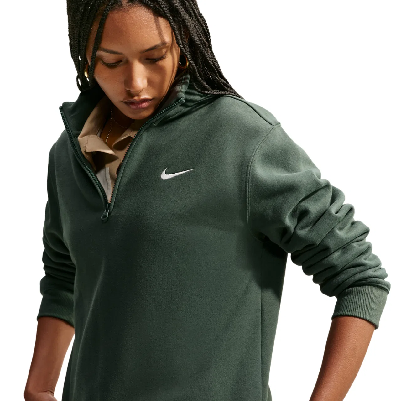 Женский флисовый свитшот на молнию 320 г/м² Studio Fleece Midweight Quarter Zip Nike, Camo Green/Sail