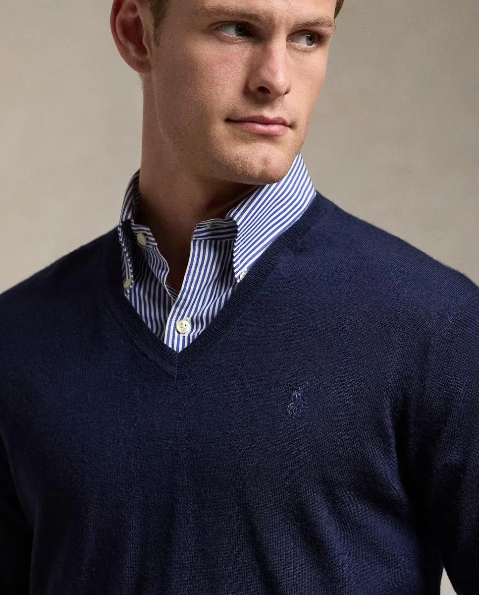 Мужский джемпер из шерсти, Cuello Pico, Polo Ralph Lauren, темно-синий — фото 3