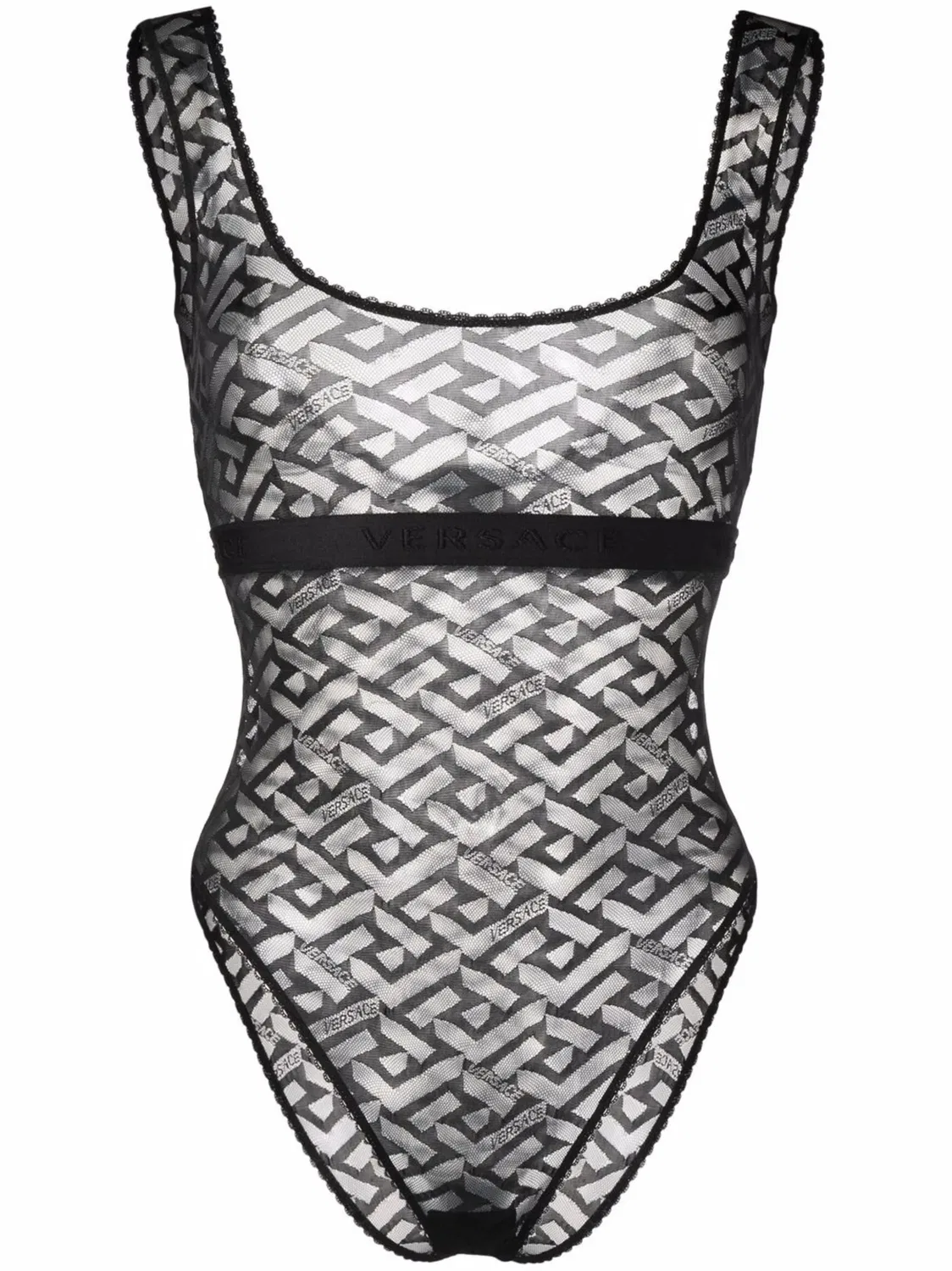 Versace Боди La Greca из тюля, черный