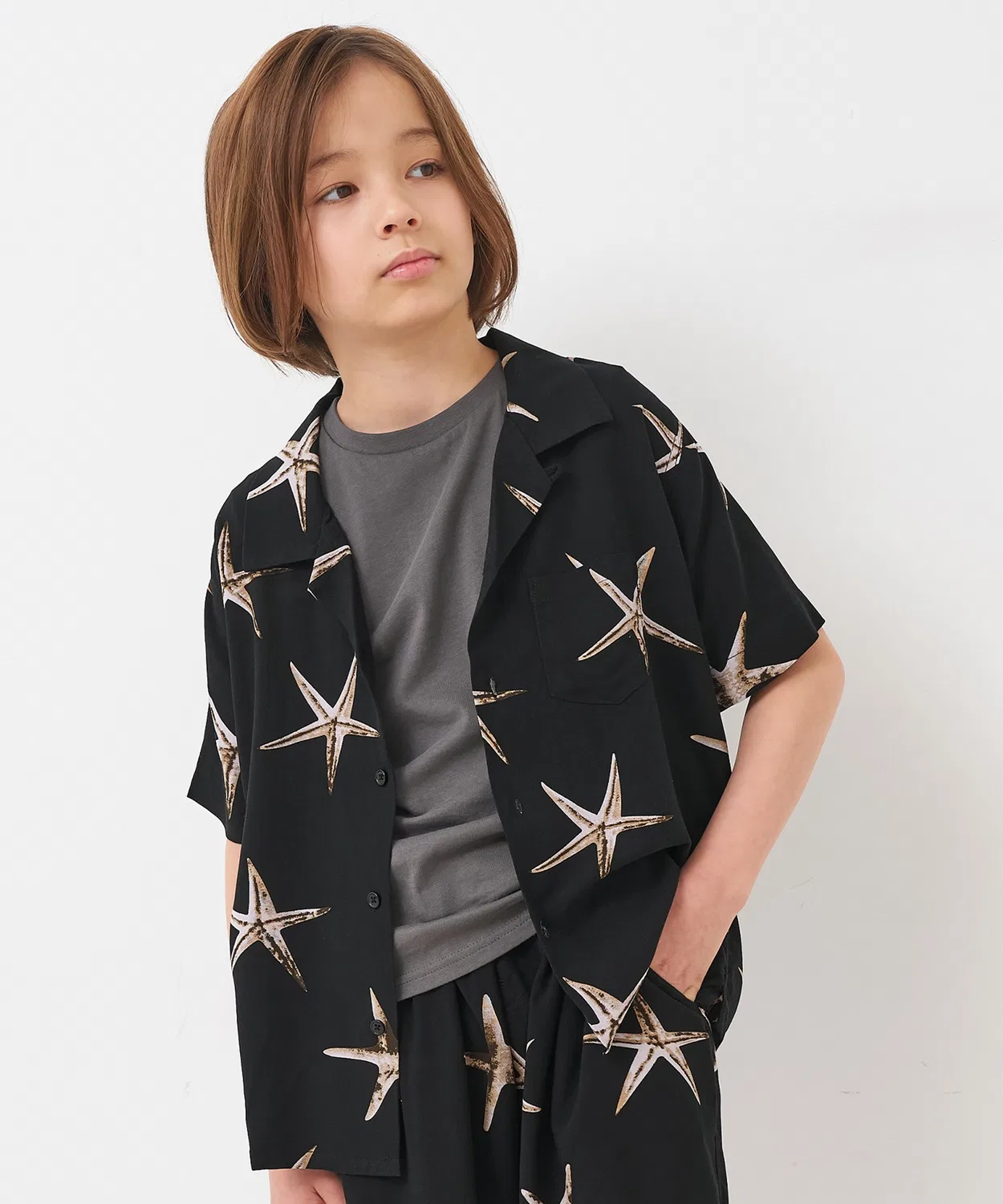 Coca（coca） Детская рубашка с принтом морских звезд, модель Rayon Starfish, coca, Black — фото 4