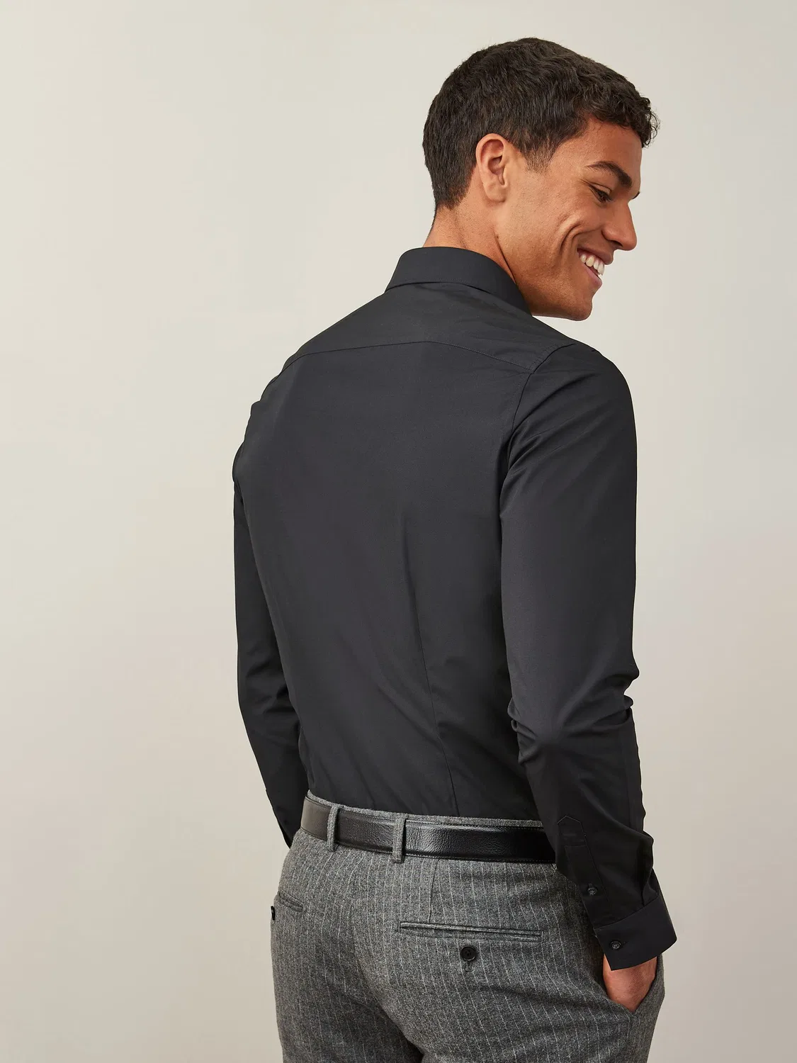 Рубашка с воротником, хлопок, модель Black Slim Fit Easy Care Next, черный — фото 3