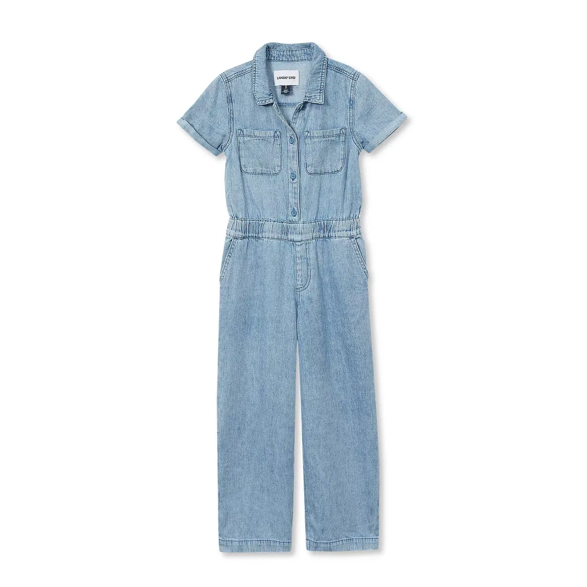 Детский комбинезон для девочек джинсовый с длинным рукавом Lands' End, Indigo Chambray