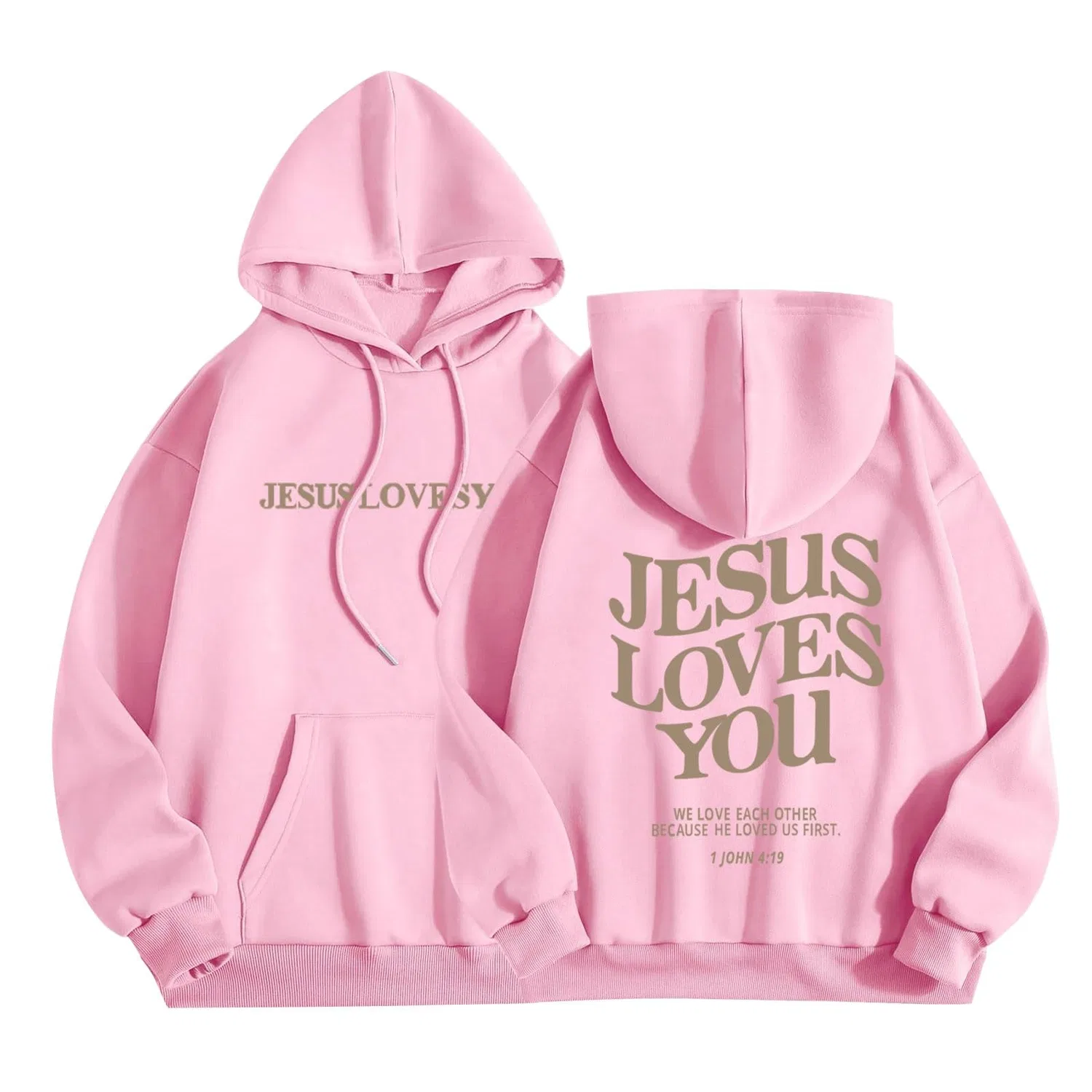 Женский оверсайз худи с принтом Jesus Loves You, Pink