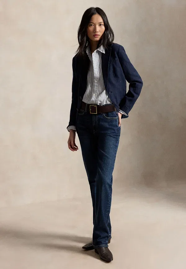Блуза льняная Wide cropped gingham linen shirt buttondown blouse Polo Ralph Lauren — фото 4