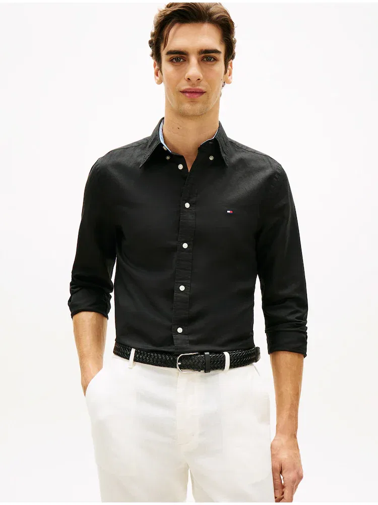 Рубашка свободного кроя из смесового льна, Regula fit TOMMY HILFIGER, Black