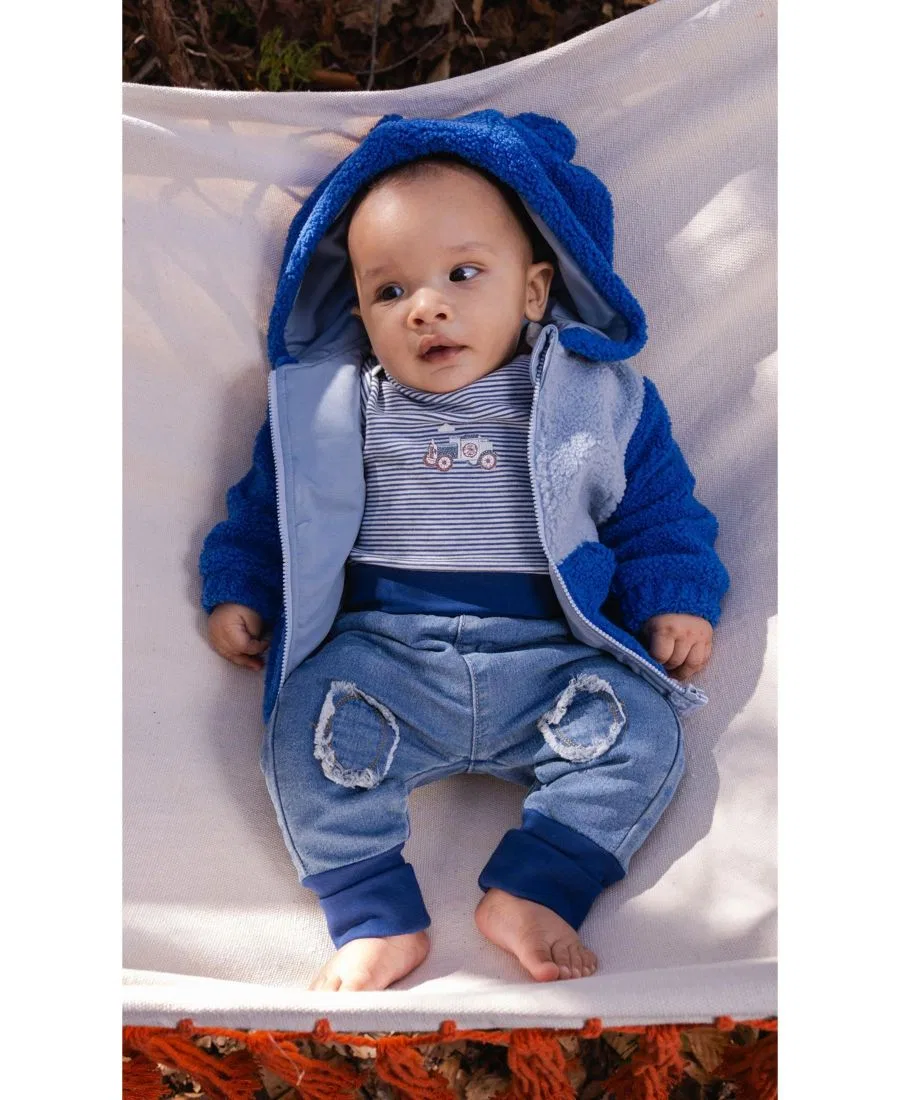 Детские джинсовые брюки из французского футера с отворотом, модель Evolutive Deux par Deux, Light Blue Denim — фото 2