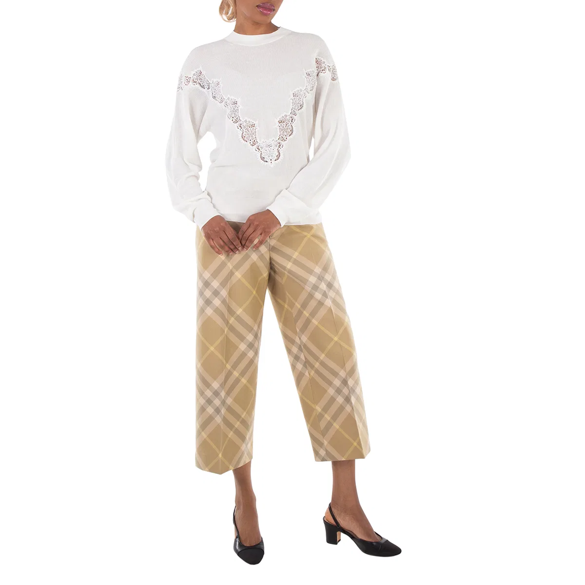 Брюки классические с принтом Check-Print Tailored Wool Trousers Burberry, Flax Ip Check — фото 4