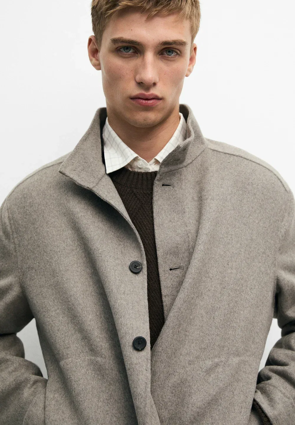 Куртка из смесовой шерсти с высоким воротником, двусторонняя, легкая Massimo Dutti, Sand — фото 4
