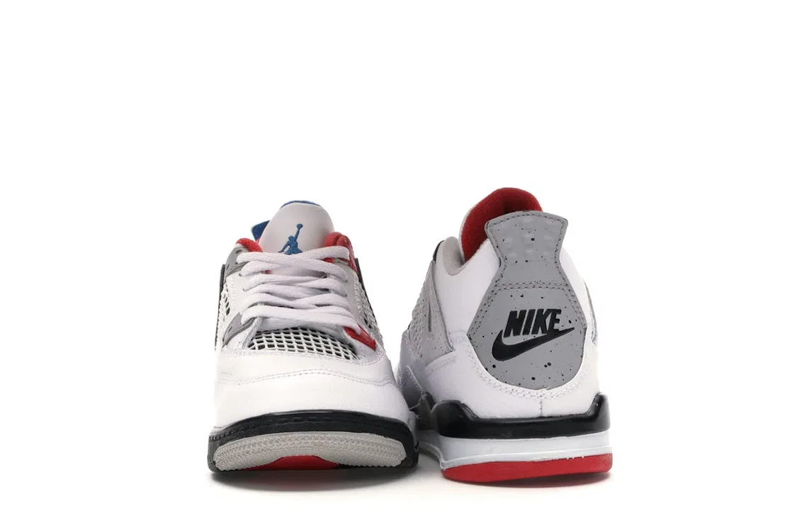 Детские кроссовки с принтом Jordan 4 Retro Jordan, White/Military Blue-Fire Red-Black-Cement Grey — фото 4