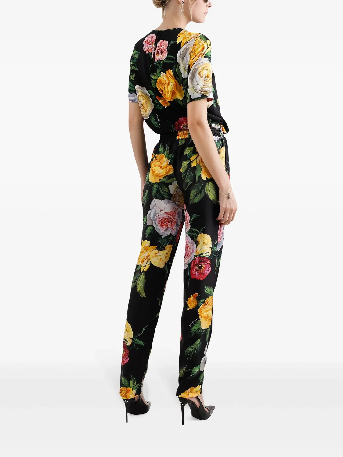Dolce & Gabbana Блузка из шелка с цветочным принтом - черная — фото 3