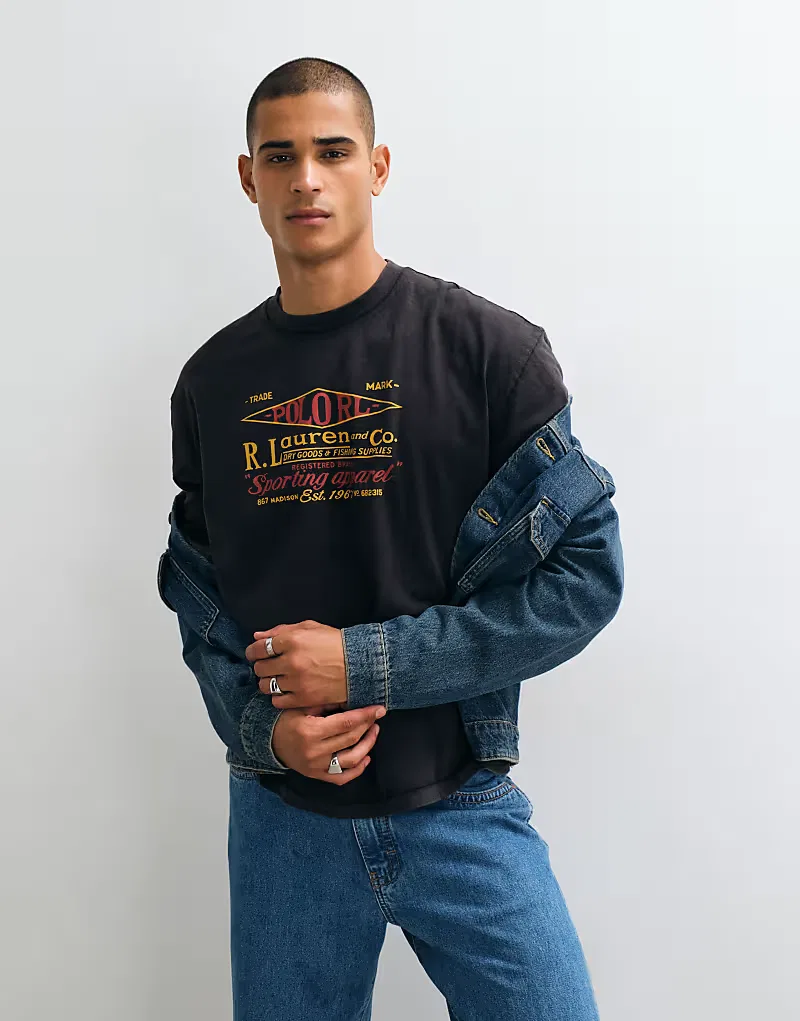 Футболка Polo Ralph Lauren с винтажным принтом, свободного кроя, черный