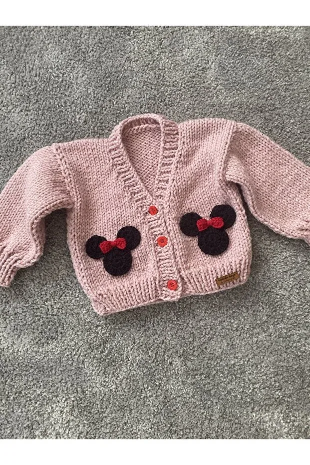 Детский кардиган для девочек с длинным рукавом Hand knitted mini mouse detailed Nevalin, Pink