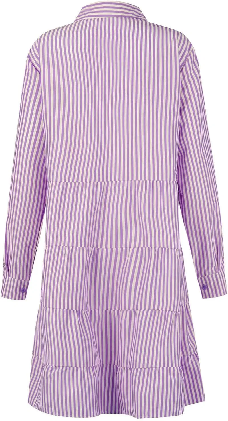 Женское повседневное платье с запахом, в полоску, Button Down Dress, Pink — фото 3