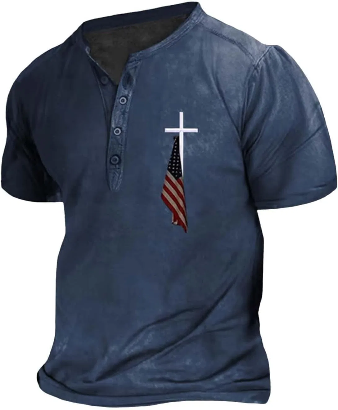 Мужская футболка с американским флагом и крестом, Generic, Blue