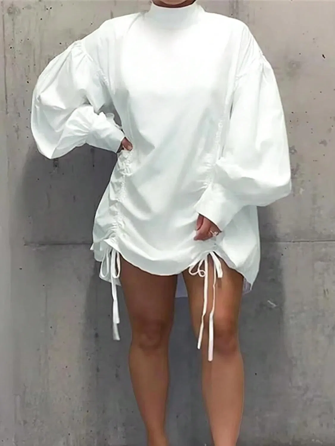 Женское повседневное платье со стойкой и свободным кроем, White — фото 2