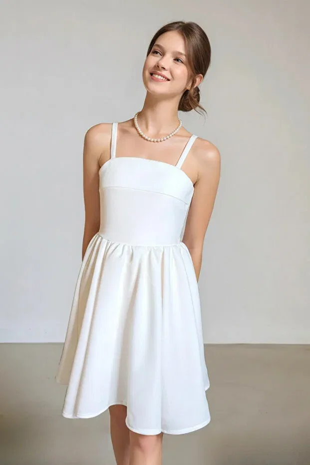 Детское платье для девочек без рукавов Premium crepe fabric girls' strap dress Thejojodesign, White — фото 3