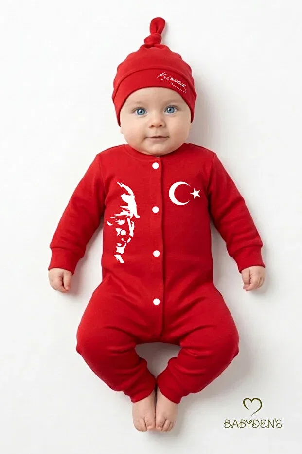 Детский комбинезон-боди с принтом 2-предметный набор Ataturk Printed Babyden'S, Red — фото 3