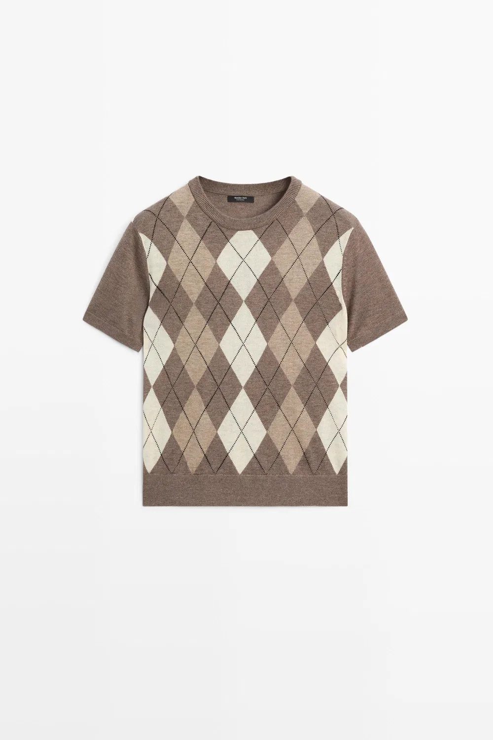 Свитер Massimo Dutti Short Sleeve Diamond-Pattern, серо-бежевый — фото 2