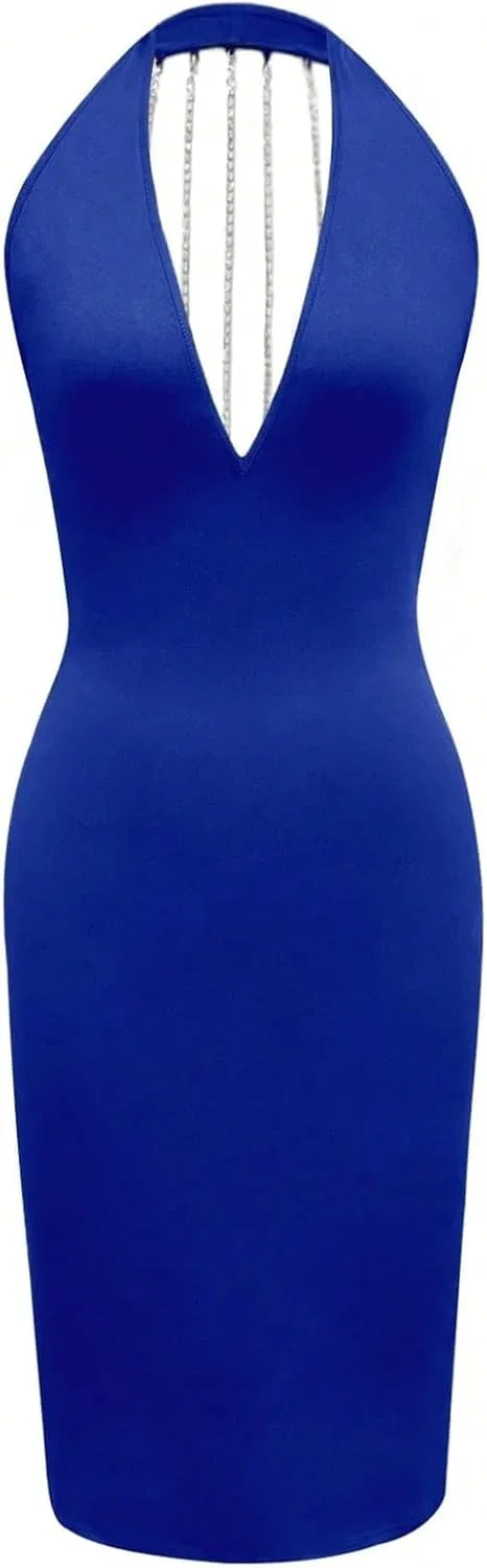 Женское облегающее платье без рукавов с открытой спиной Bodycon, Blue — фото 4