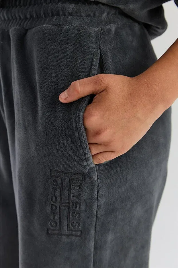Детские спортивные штаны для девочек с принтом Tyess, Anthracite — фото 3