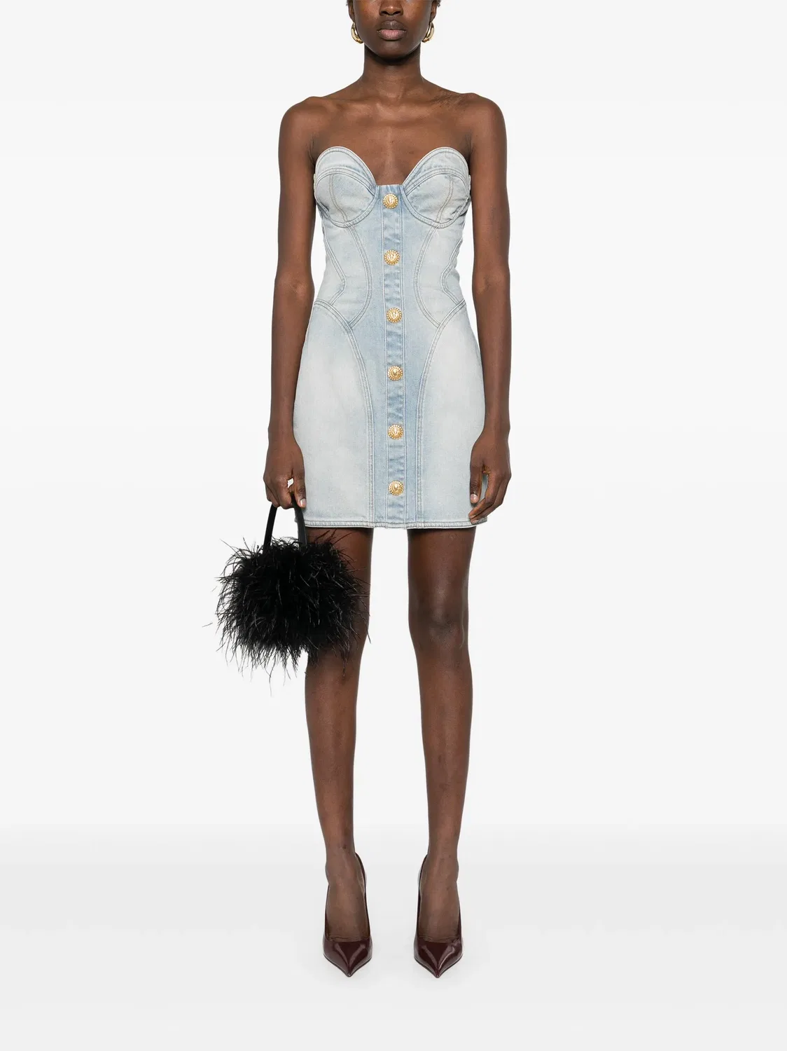 Balmain Мини-платье из светло-голубого денима — фото 2
