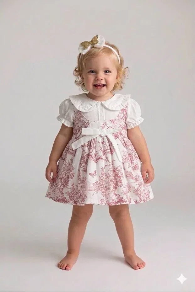 Детское платье для девочек с принтом Floral Printed Baby Girl Puffy Stylish Dress Leni Kids, Pink