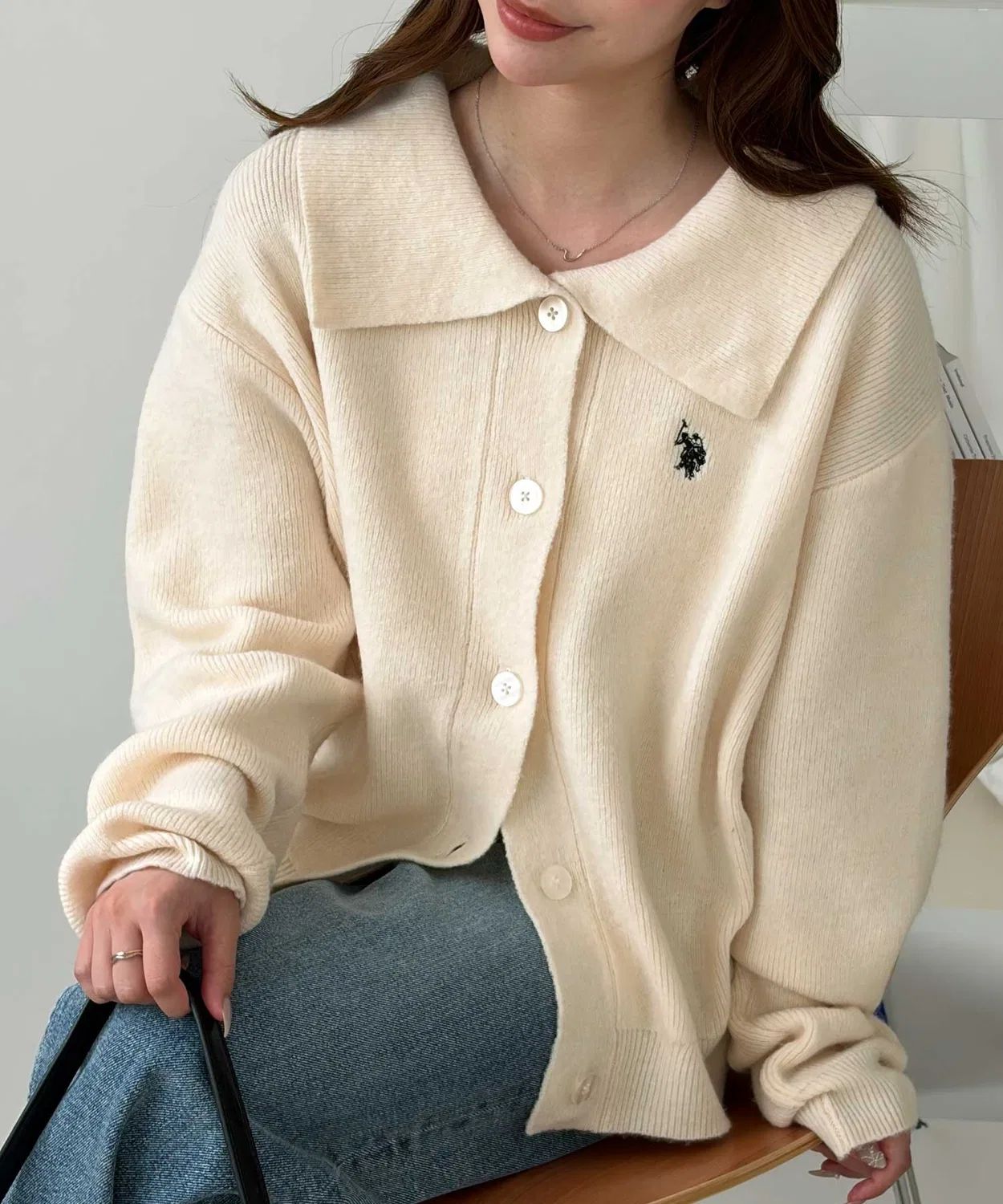 Женский кардиган с воротником, длинным рукавом U.S. POLO ASSN., Ivory