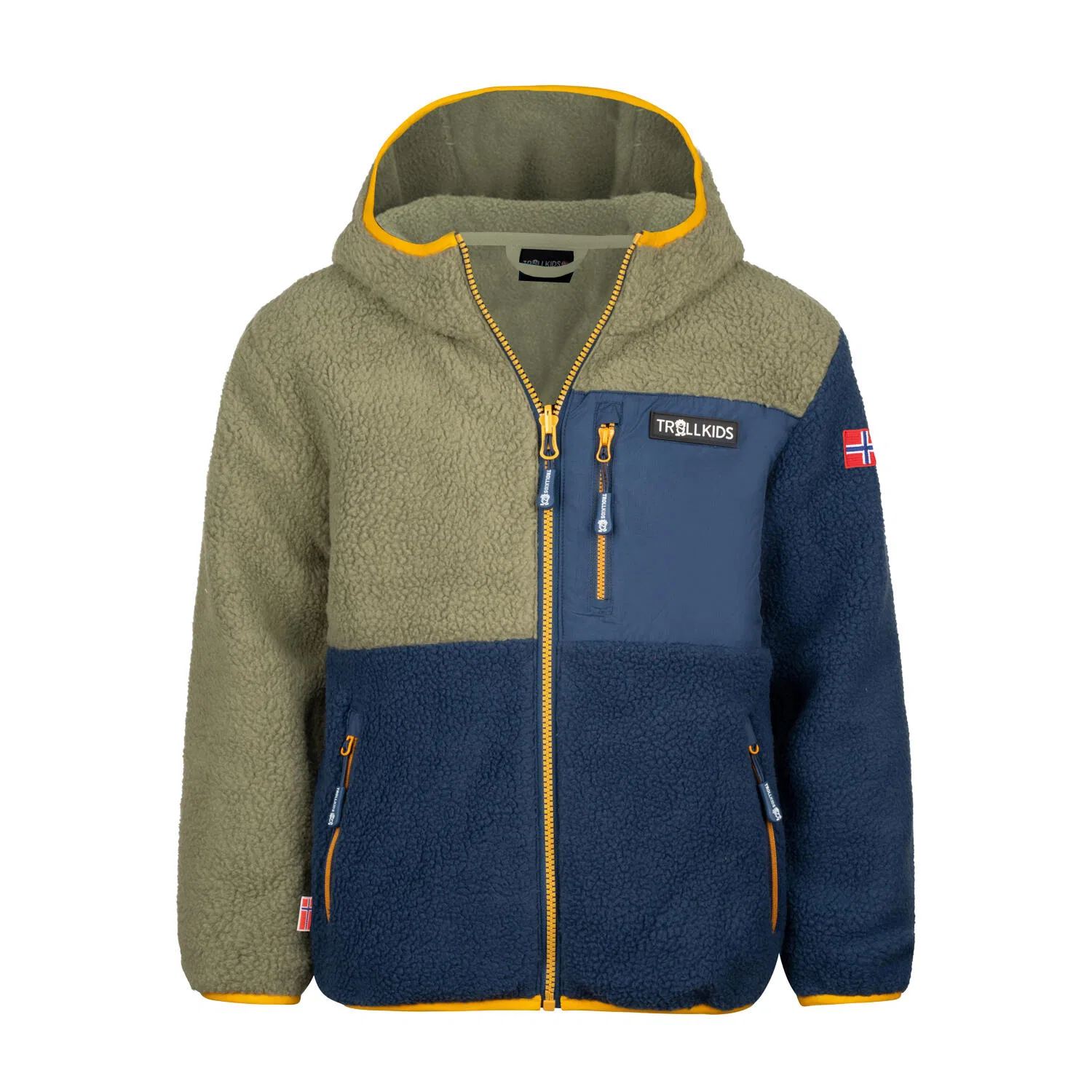 Детская куртка из шерпы Aurlandsfjord Trollkids, Khaki Blau Sonnenblumenorange