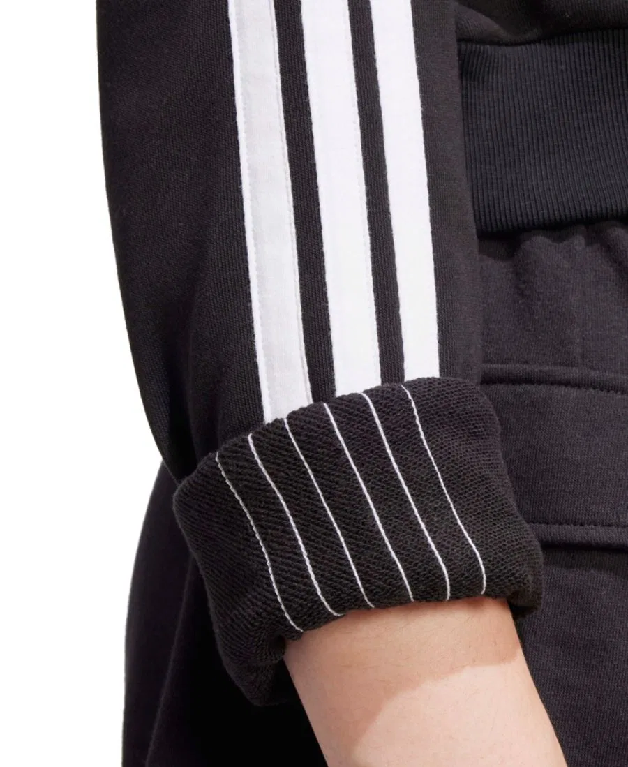 Женский укороченный худи из футера с фирменными полосками adidas, Black/White — фото 4