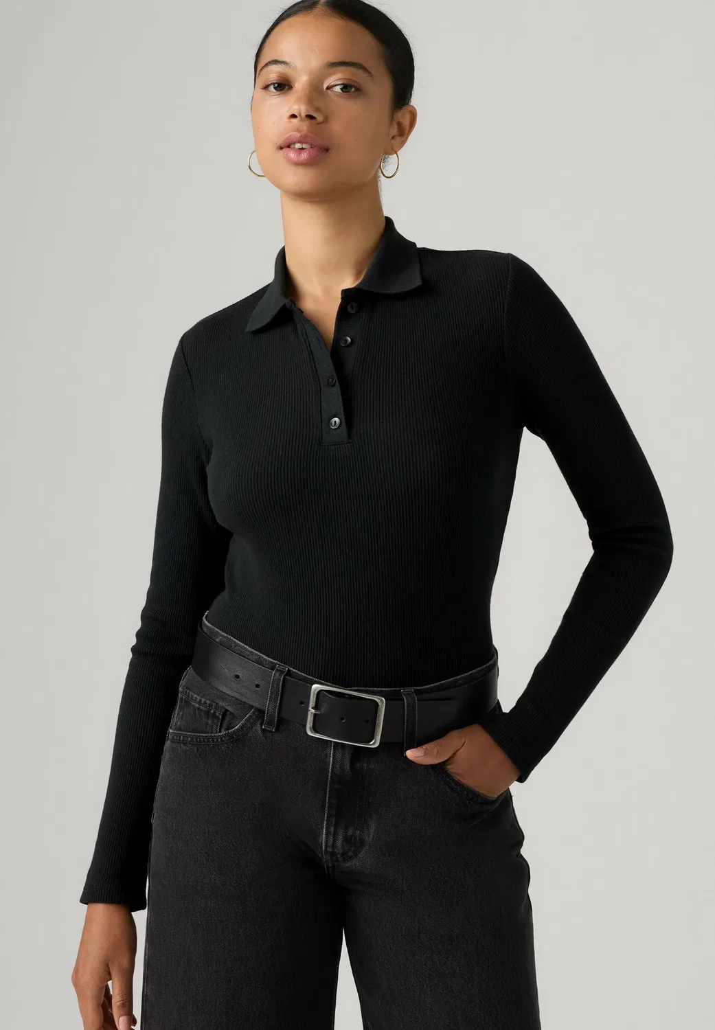 Футболка с длинными рукавами Rory LS Polo, антрацитово-розовая, в рубчик Levi'S, Anthracite Night - Blacks - — фото 4