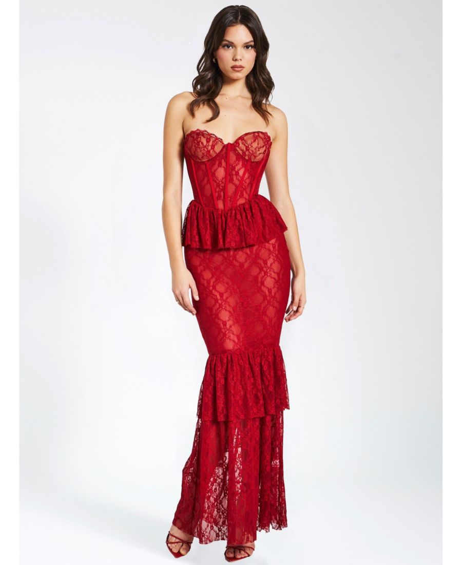 

Женское длинное платье-корсаж Quennell бордового цвета с кружевом Miss Circle, Burgundy