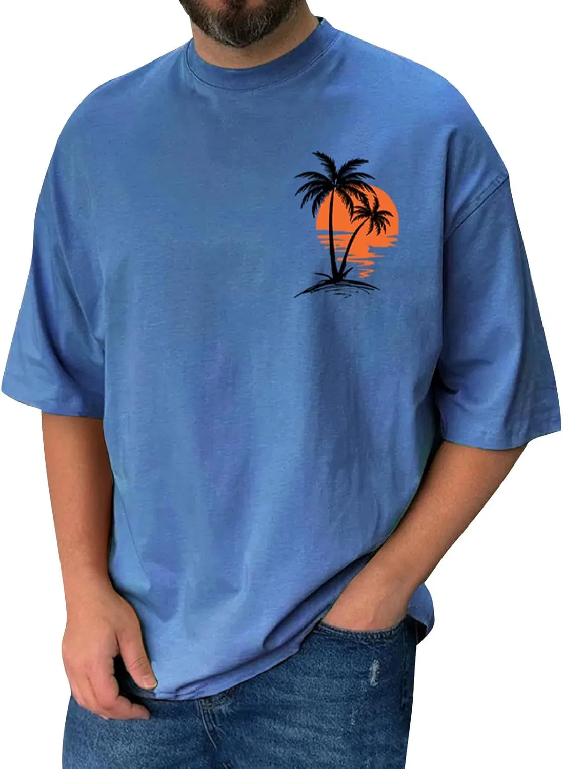 Футболка мужская с коротким рукавом, летняя, Graphic, хлопок, Blue, S-5XL