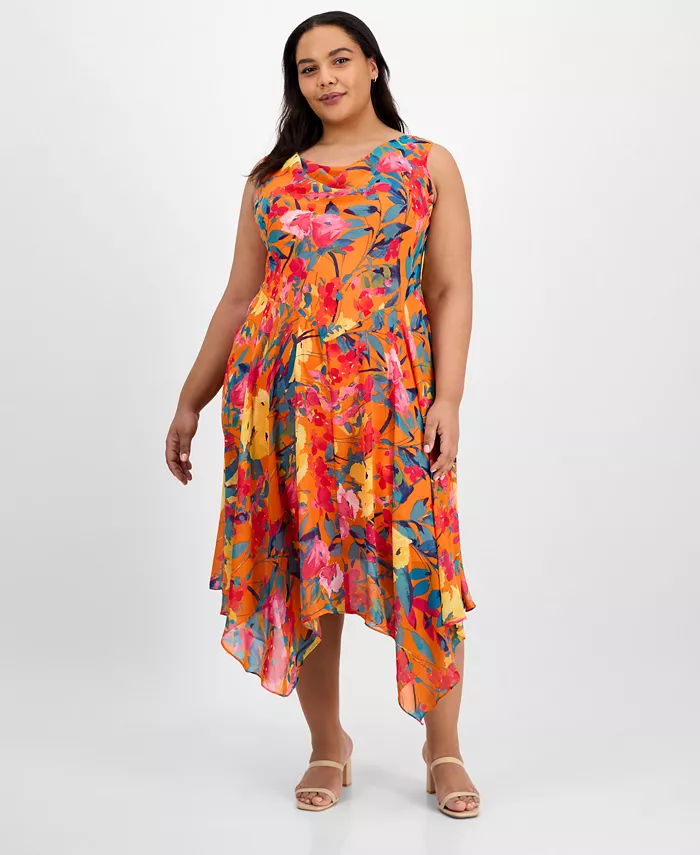 

Платье больших размеров с воротником-хомутиком и без рукавов, с подолом-платком Robbie Bee, оранжевый