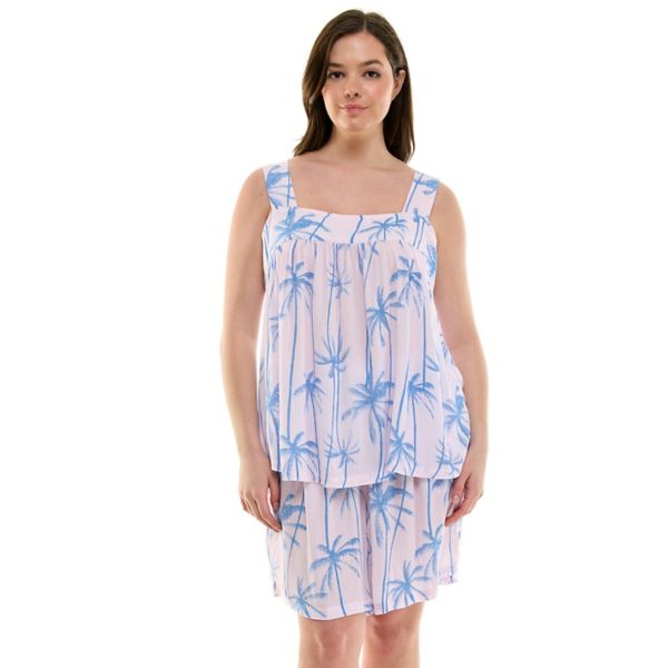 

Комплект из двух пижамных шорт и майки большого размера Croft & Barrow, цвет calm palm stripe pink