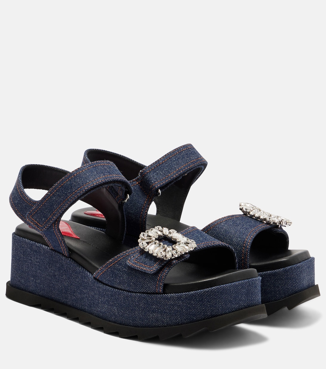 Босоножки на танкетке из денима с декором Roger Vivier, Galassia