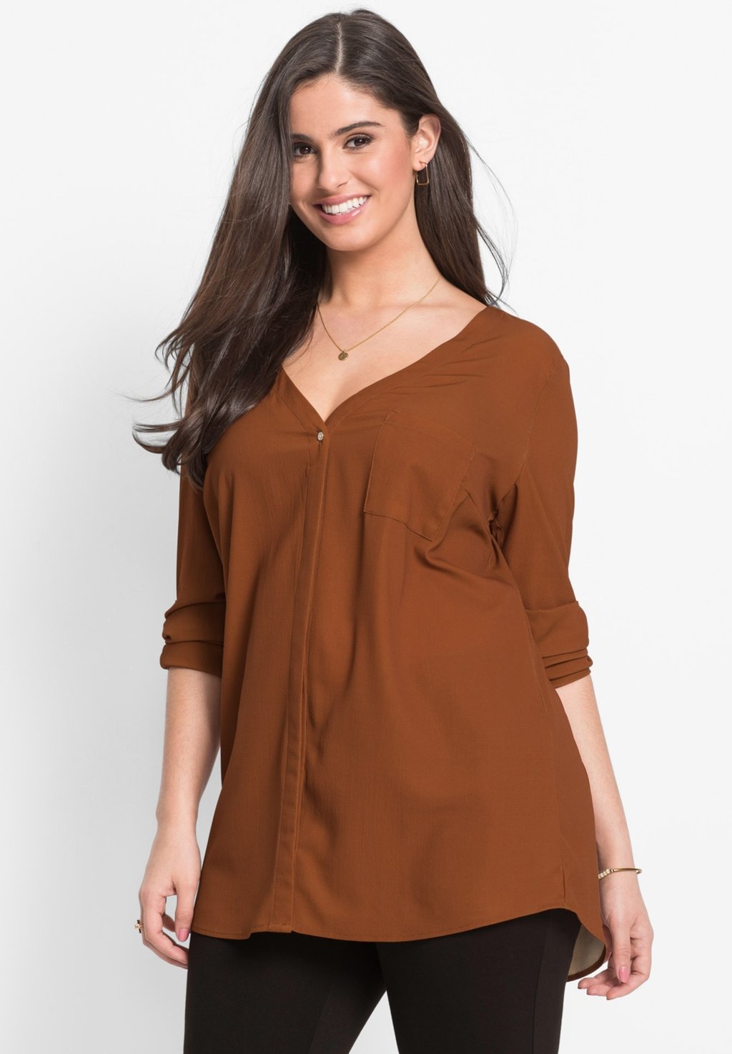 

Блуза LANGARM FEMININE MIT VERDECKTER FLEISTE bonprix, коньячный